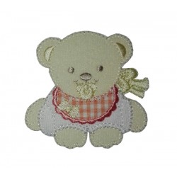 Teddy Bear with Baby Bib Iron-on Patch - Orange